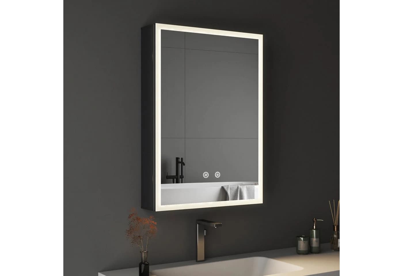 WDWRITTI Badspiegel mit Schrank Spiegelschrank mit Licht für Badezimmer 50x70cm 3 Lichtmodi Dimmbar Anti-Fog Memory - Bild 2