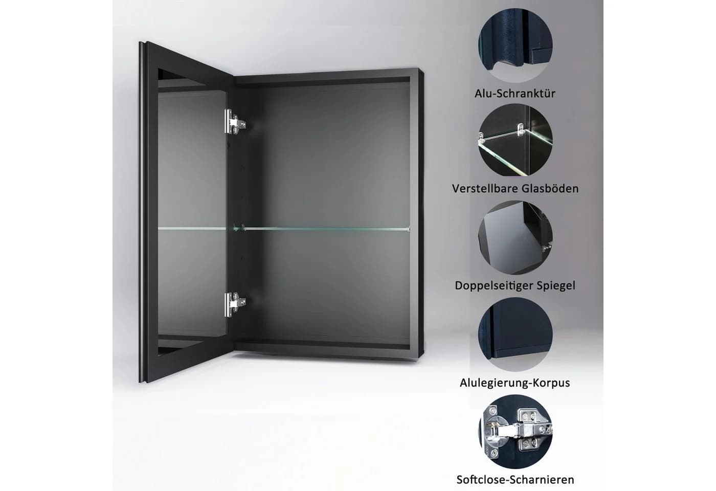 WDWRITTI Spiegelschrank Bad Alu Schwarz Matt Doppelseitiger Spiegel