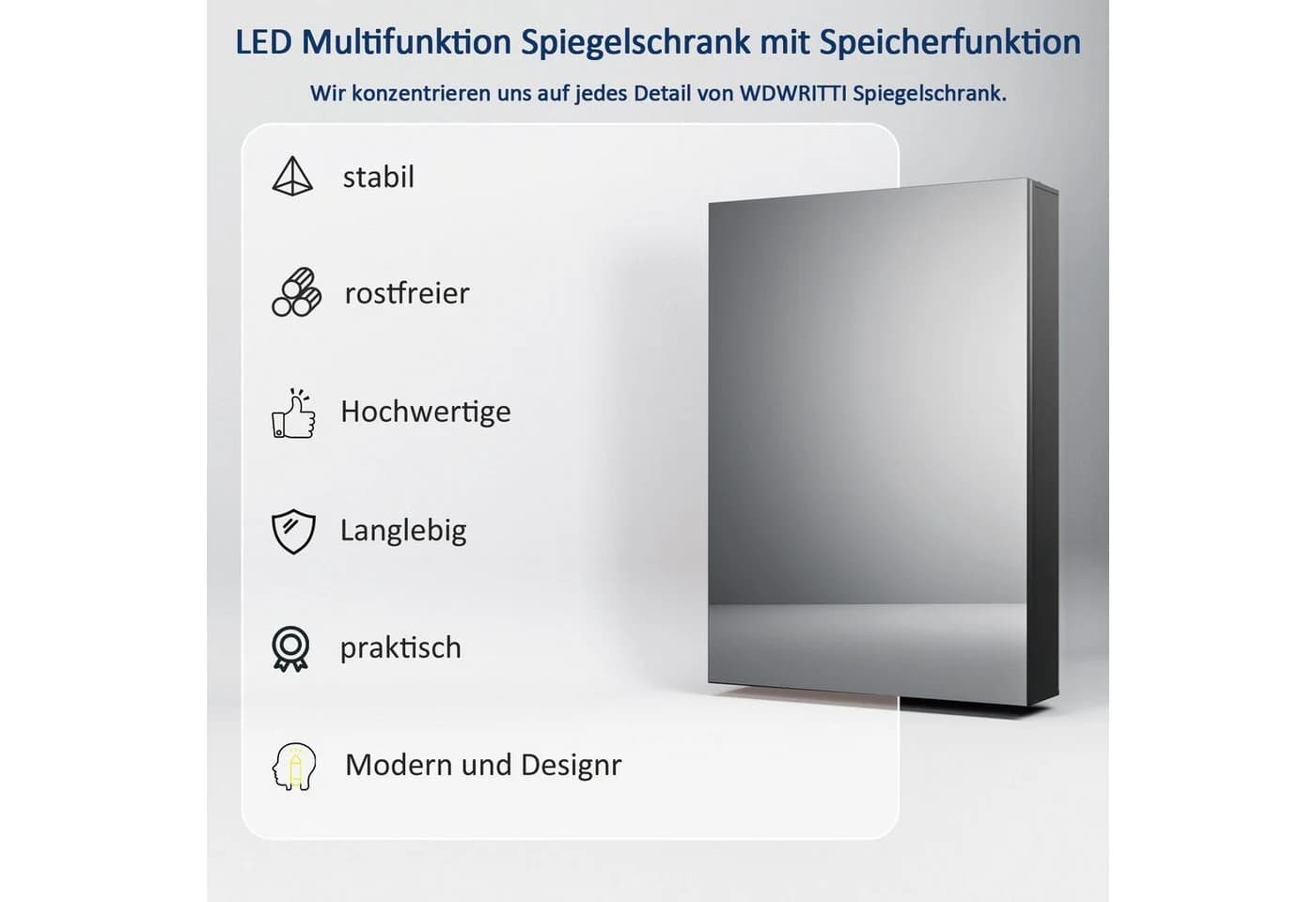 WDWRITTI Spiegelschrank Bad Alu Schwarz Matt Doppelseitiger Spiegel - Bild 4