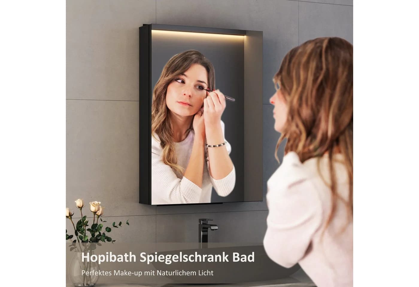 HOPIBATH Badezimmerspiegelschrank Aluminium Schwarz Matt - Bild 5