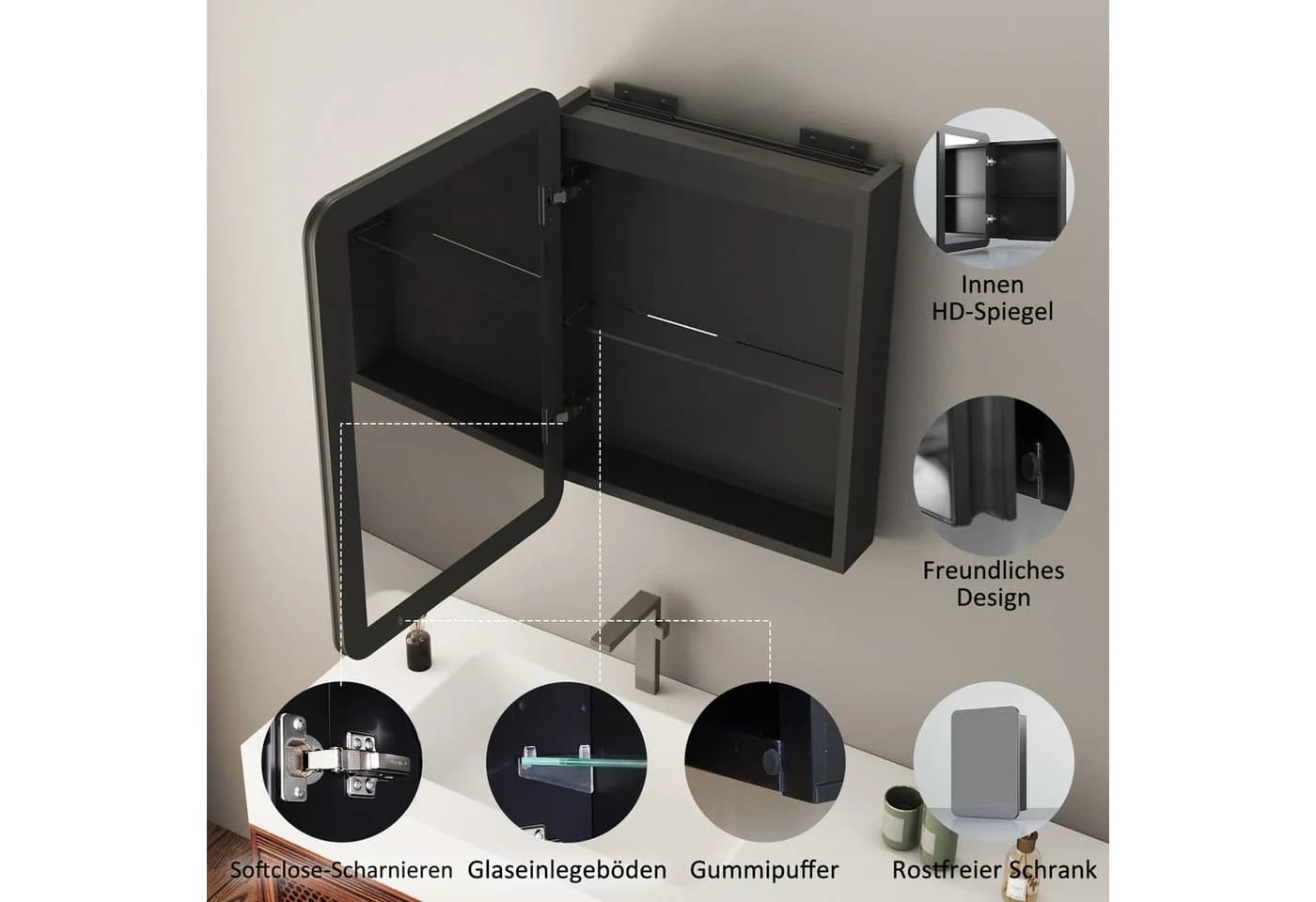 WDWRITTI Spiegelschrank Aluminium Schwarz Matt 40x70cm - Bild 3