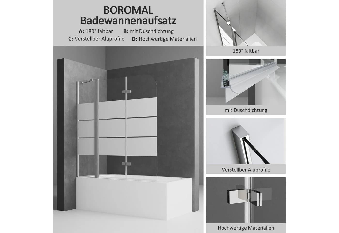 Boromal Badewannenaufsatz Duschwand Milchglas 6mm Sicherheitsglas - Bild 4