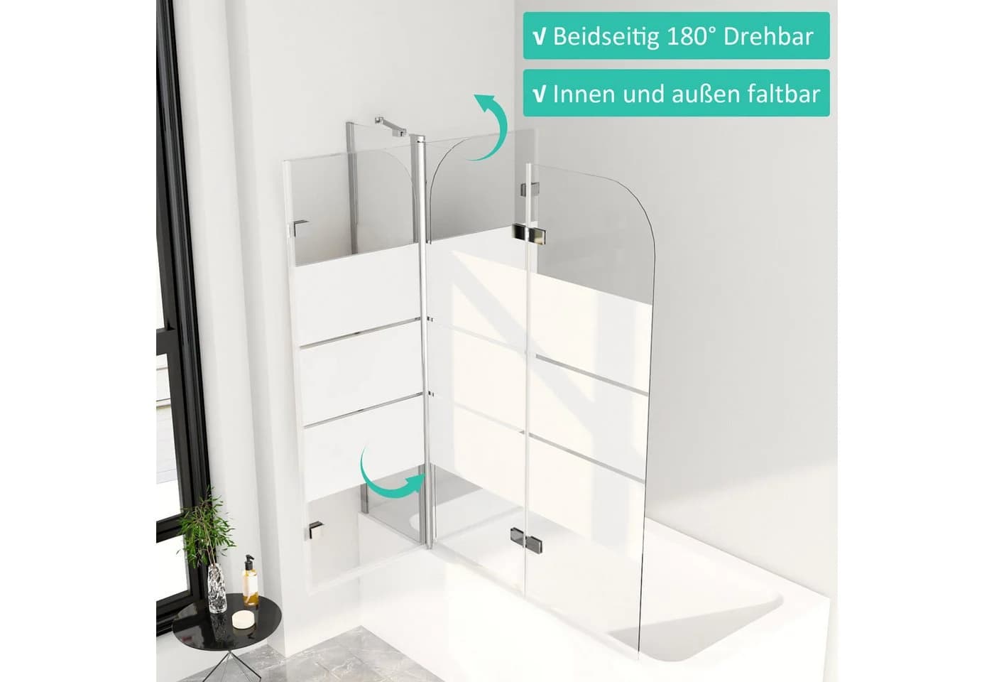 Hopibath Badewannenfaltwand 3-teilig Milchglas