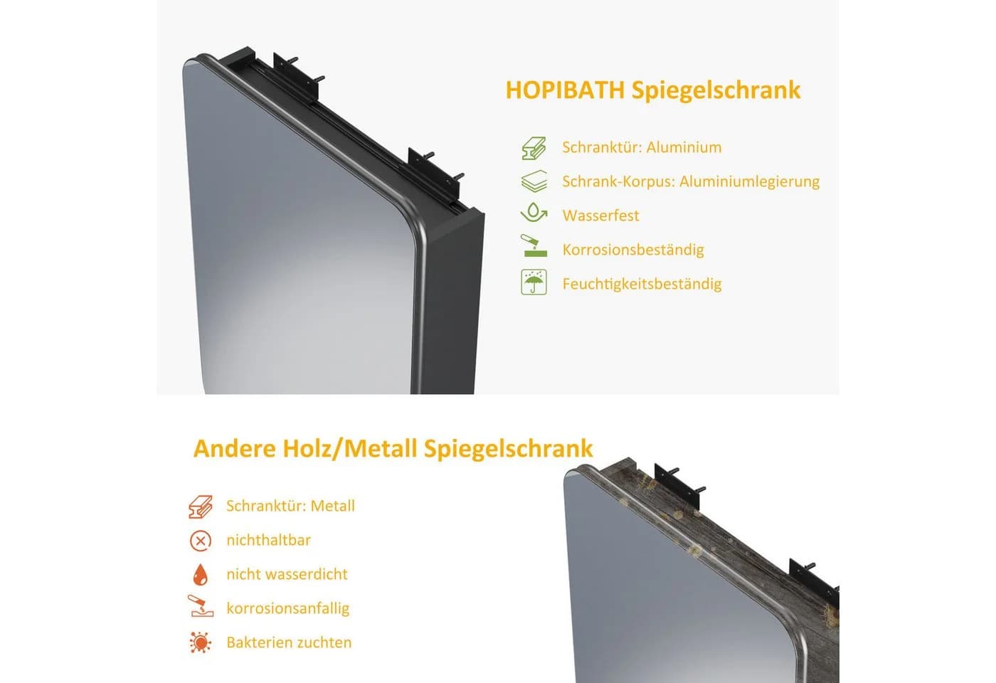 Hopibath Spiegelschrank Schwarz Aluminium mit Glasböden - Bild 3