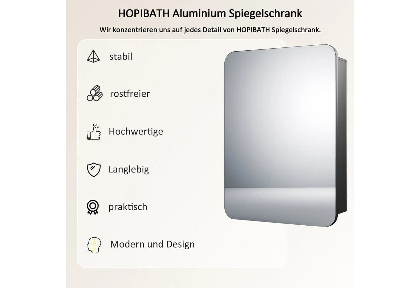 Hopibath Spiegelschrank Schwarz Aluminium mit Glasböden - Bild 4