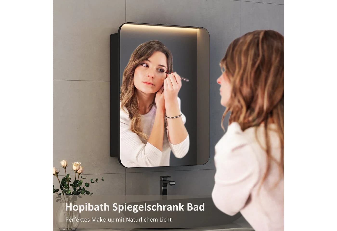 Hopibath Spiegelschrank Schwarz Aluminium mit Glasböden - Bild 5