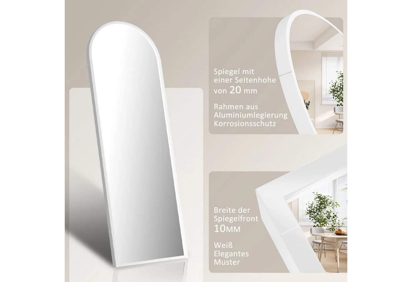 Hopibath Ganzkörperspiegel Weiß Aluminiumrahmen HD-Glas - Bild 4