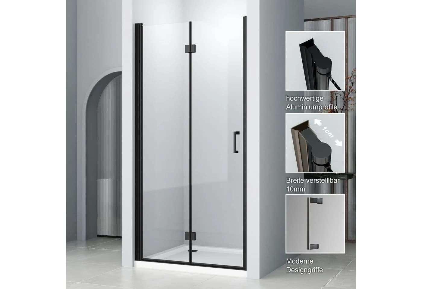 Hopibath Duschwand faltbar 5mm ESG Glas Aluminium Schwarz - Bild 2