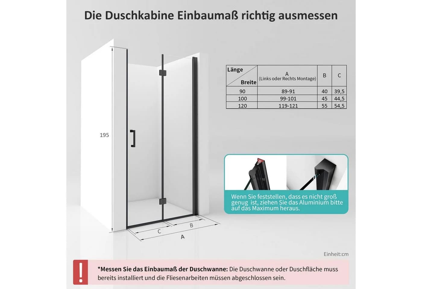 Hopibath Duschwand faltbar 5mm ESG Glas Aluminium Schwarz - Bild 4