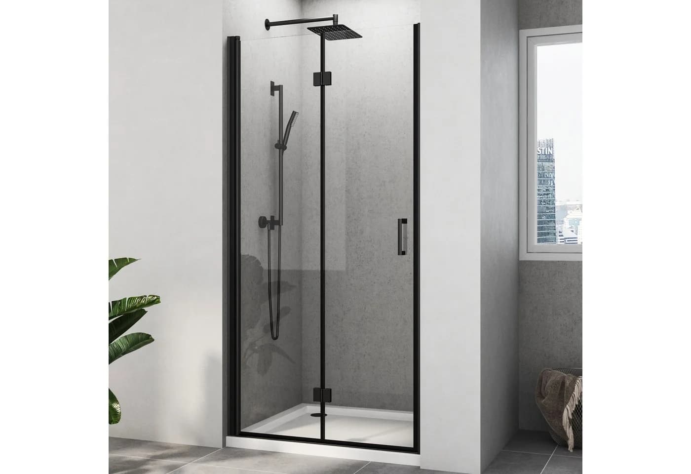 Hopibath Dusch-Falttür Schwarz 5mm ESG Glas Nano-Beschichtung 180° Faltbar - Bild 2