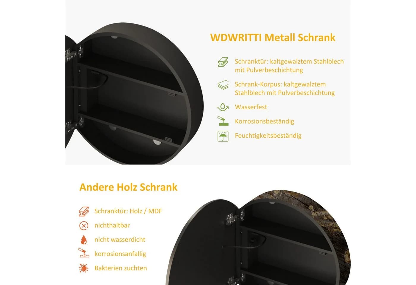 Moderner Spiegelschrank aus Stahlblech, Schwarz - Bild 4