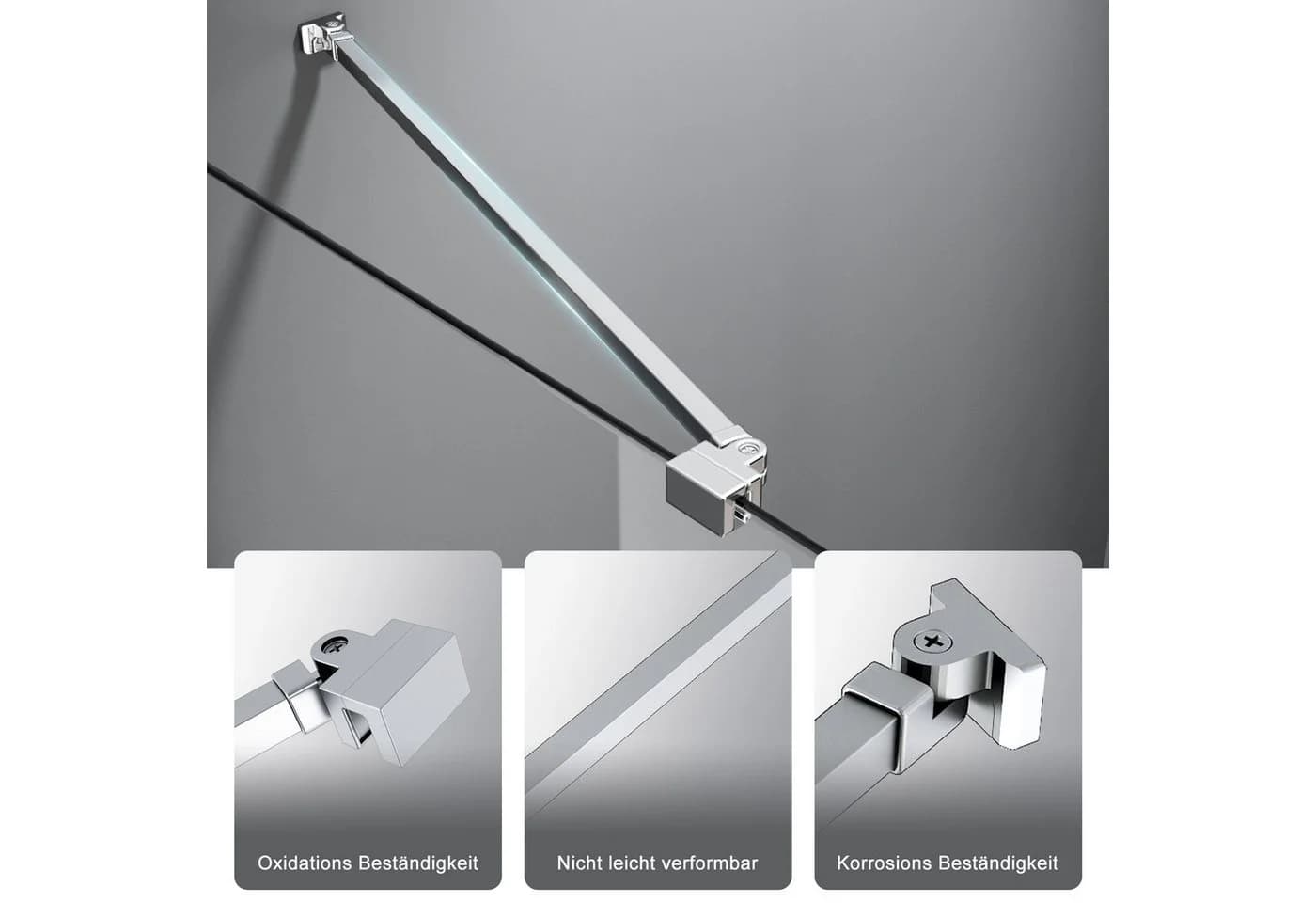 Boromal Duschwand-Stabilisationsstange 50cm 180° Drehbar Chrom