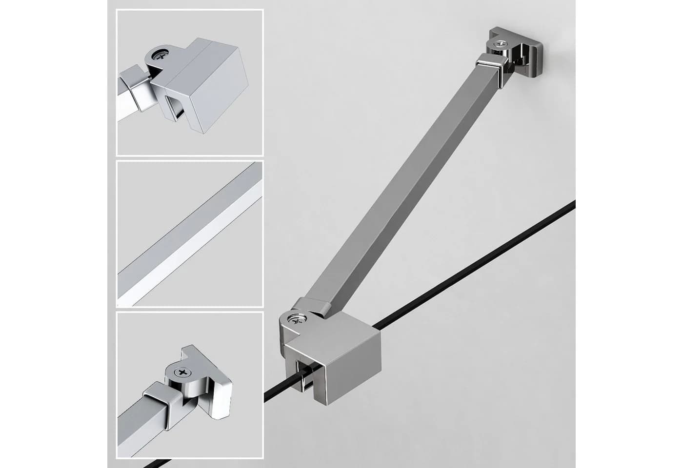 Boromal Duschwand-Stabilisationsstange 50cm 180° Drehbar Chrom - Bild 2