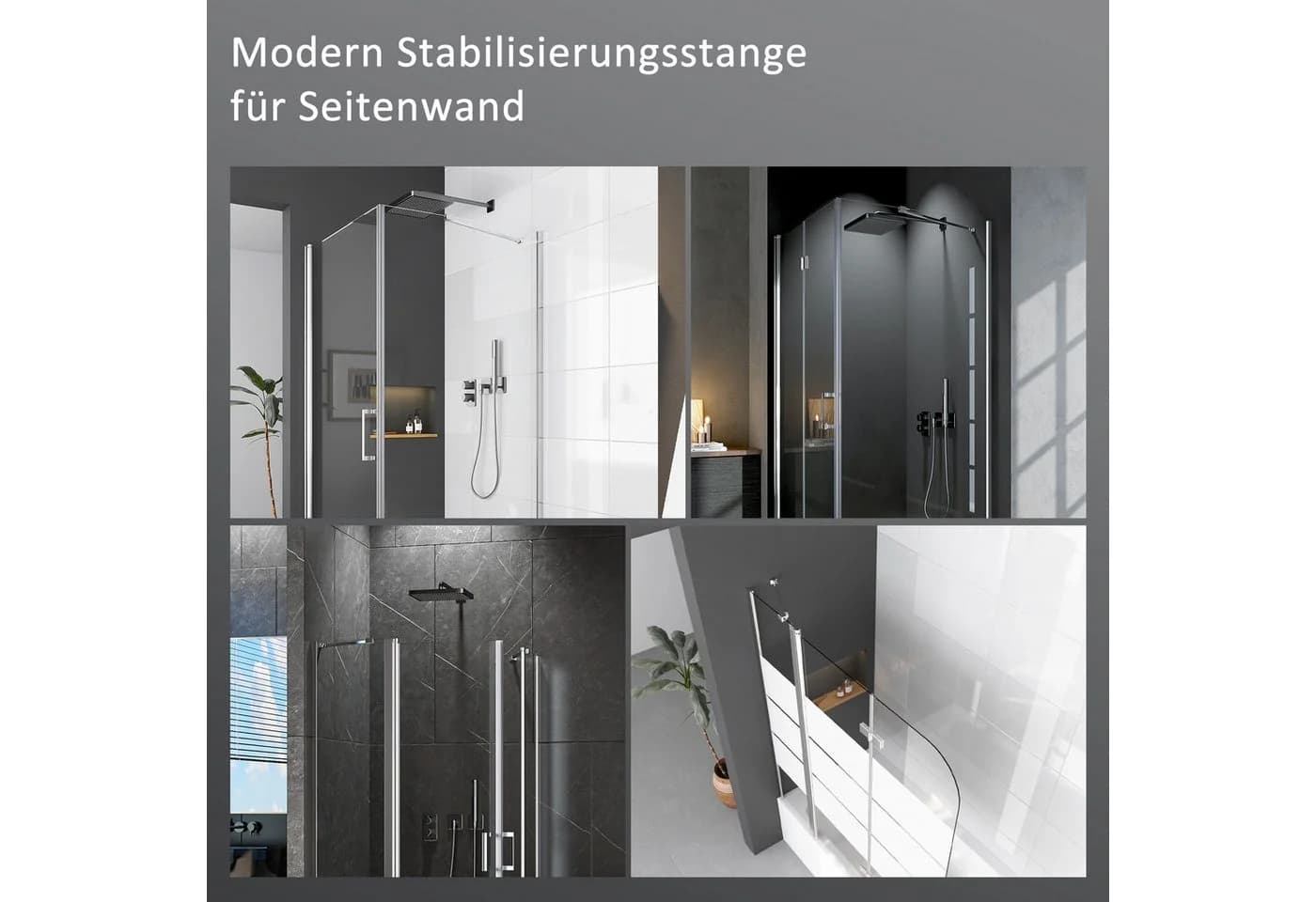 Boromal Duschwand-Stabilisationsstange 50cm 180° Drehbar Chrom - Bild 3