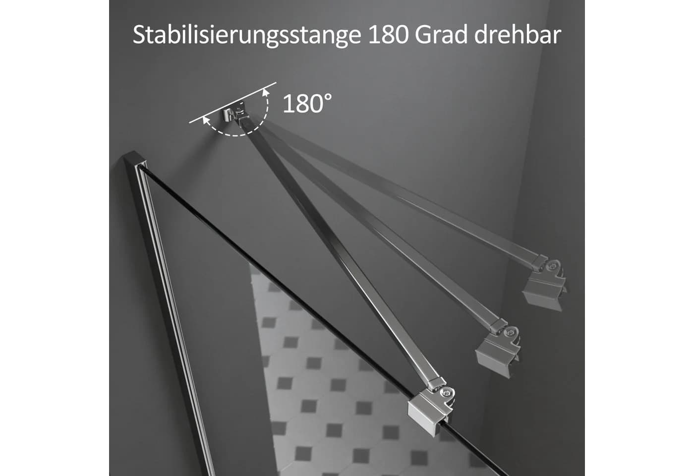 Boromal Duschwand-Stabilisationsstange 50cm 180° Drehbar Chrom - Bild 4