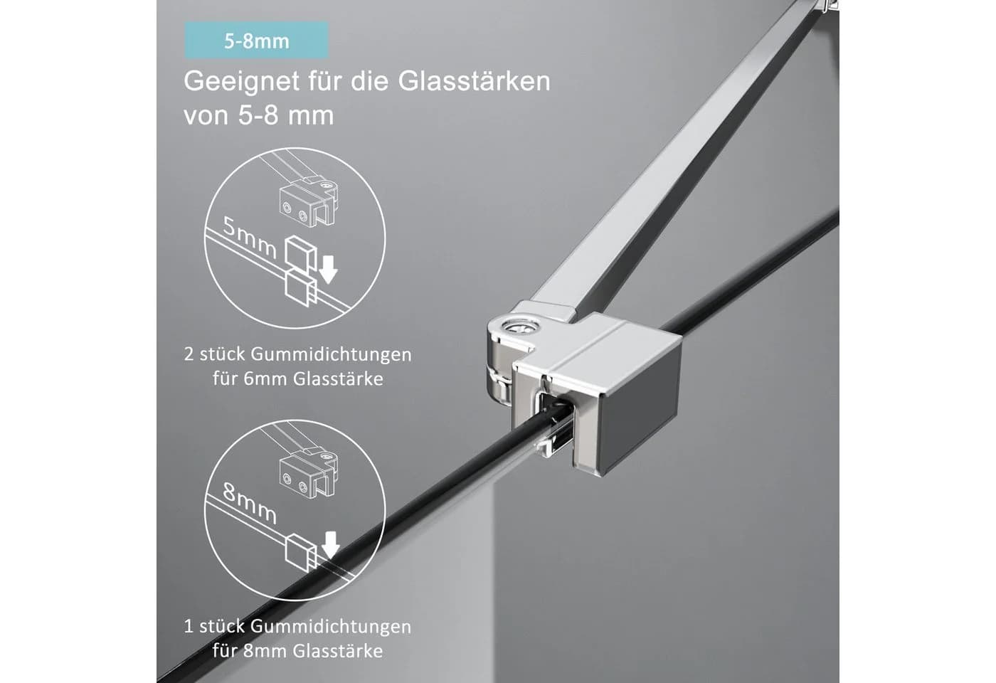 Boromal Duschwand-Stabilisationsstange 50cm 180° Drehbar Chrom - Bild 5