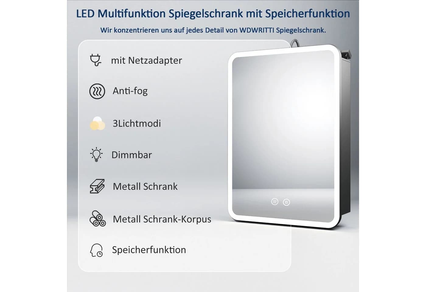 WDWRITTI Spiegelschrank Schwarz mit LED-Beleuchtung und Anti-Fog - Bild 3