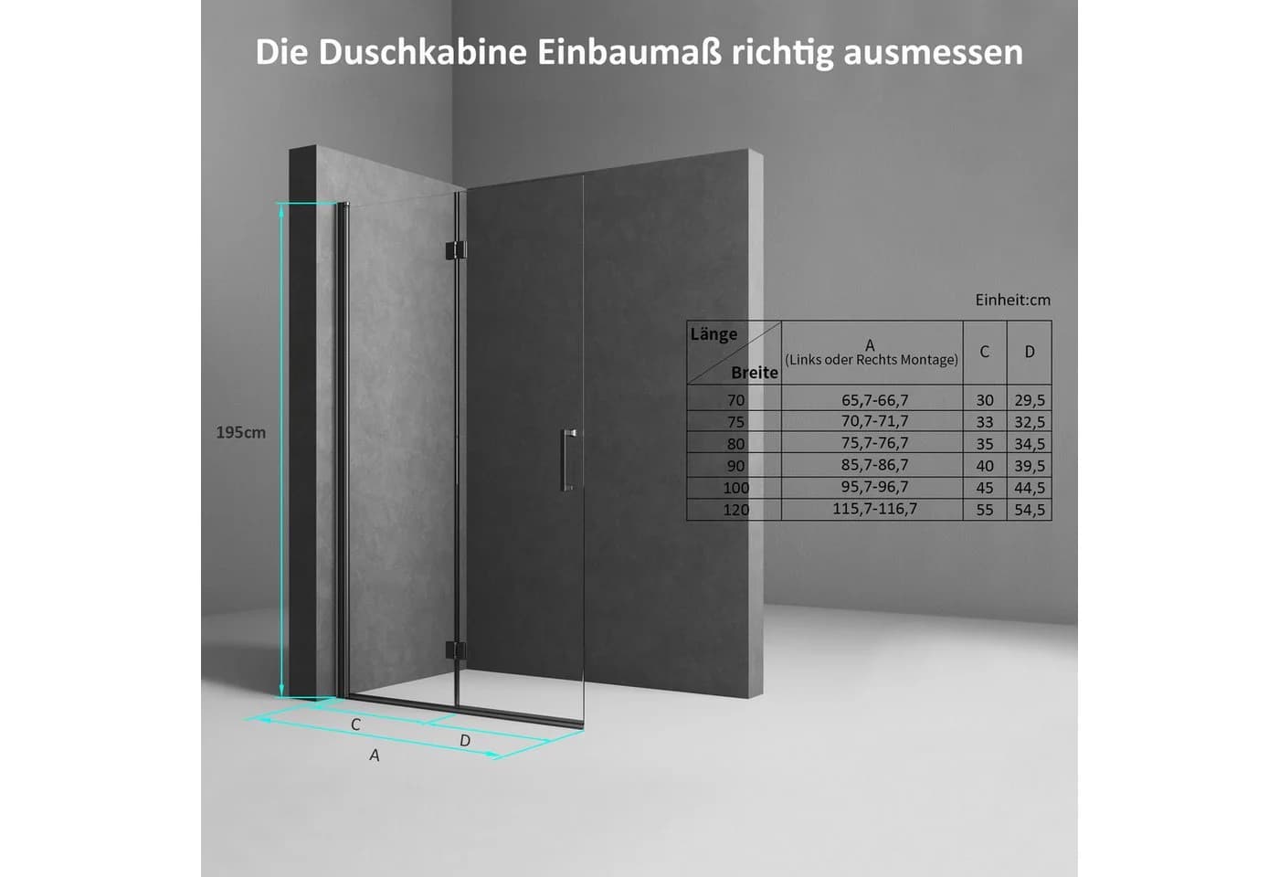 Boromal Walk-in-Dusche Schwarz 5mm ESG Glas Nano-Beschichtung faltbar