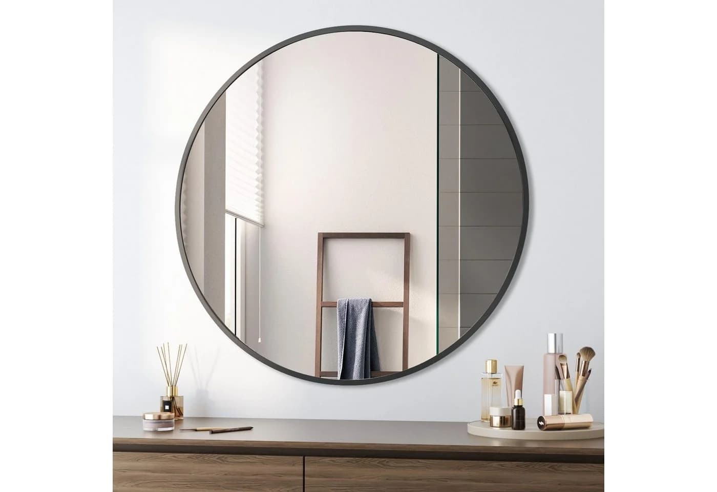 Boromal Rundspiegel 80x80 cm Schwarz Aluminiumrahmen - Bild 2
