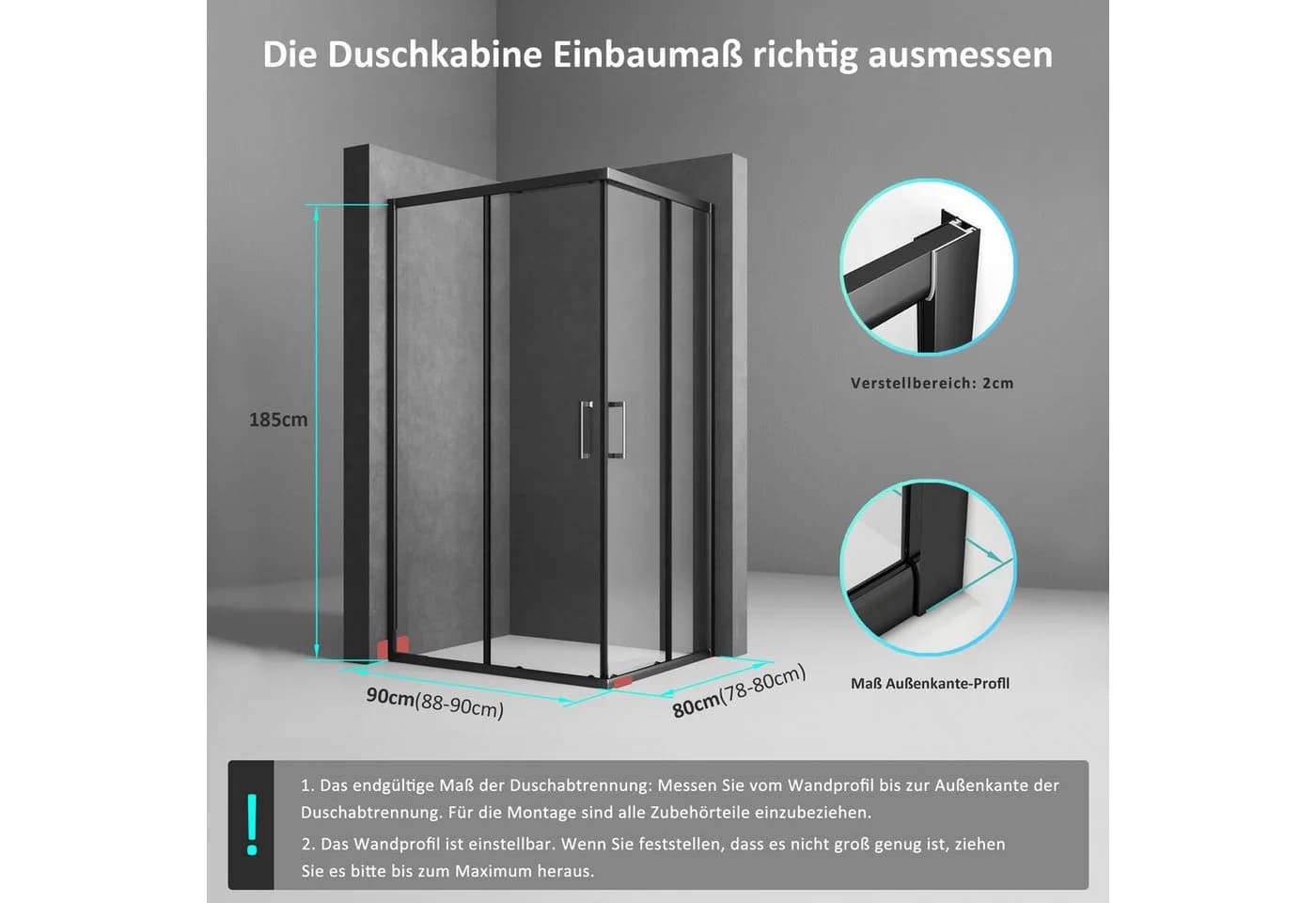 Boromal Eckdusche Schiebetür Schwarz 5mm Sicherheitsglas
