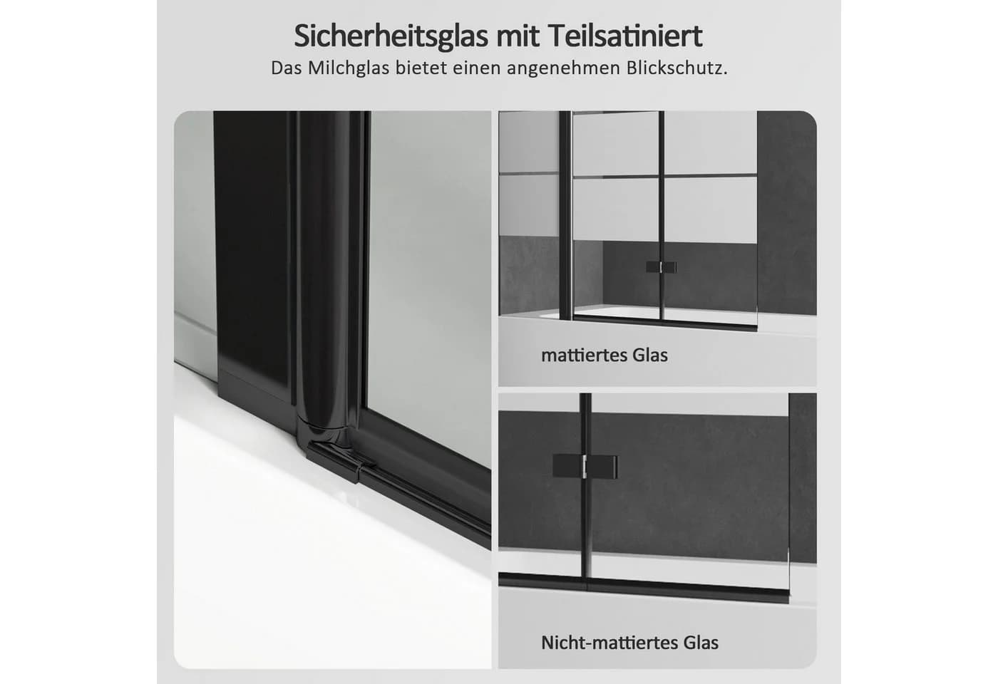 Boromal Badewannenaufsatz Schwarz Duschwand Milchglas 6mm ESG - Bild 5