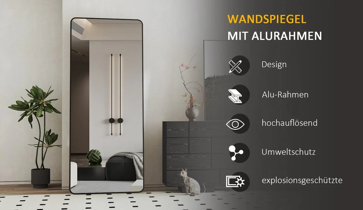WDWRITTI Ganzkörperspiegel Schwarz Aluminiumrahmen