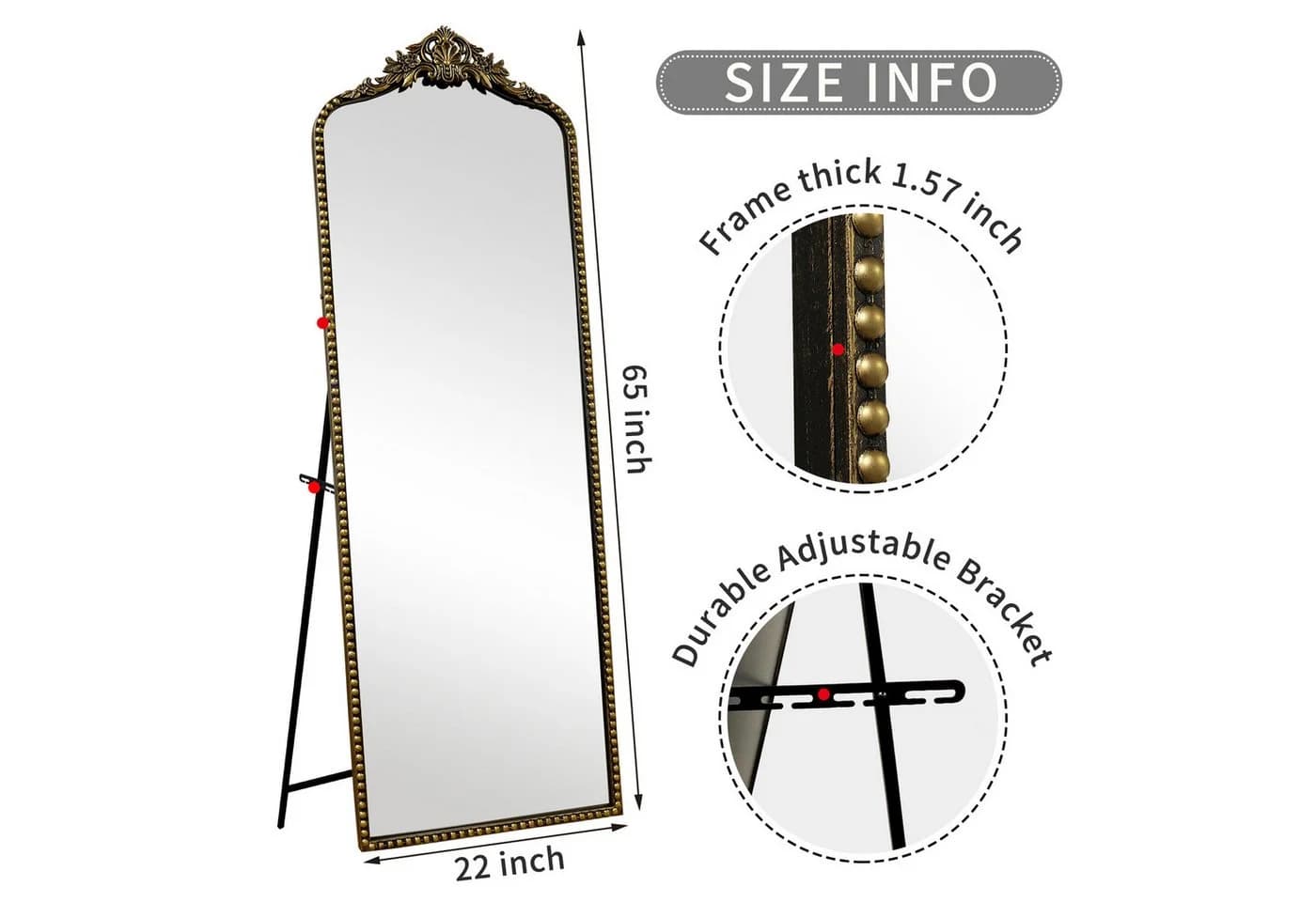 G-LEAF Ganzkörperspiegel Barockstil Antik-Schwarz 165x56cm