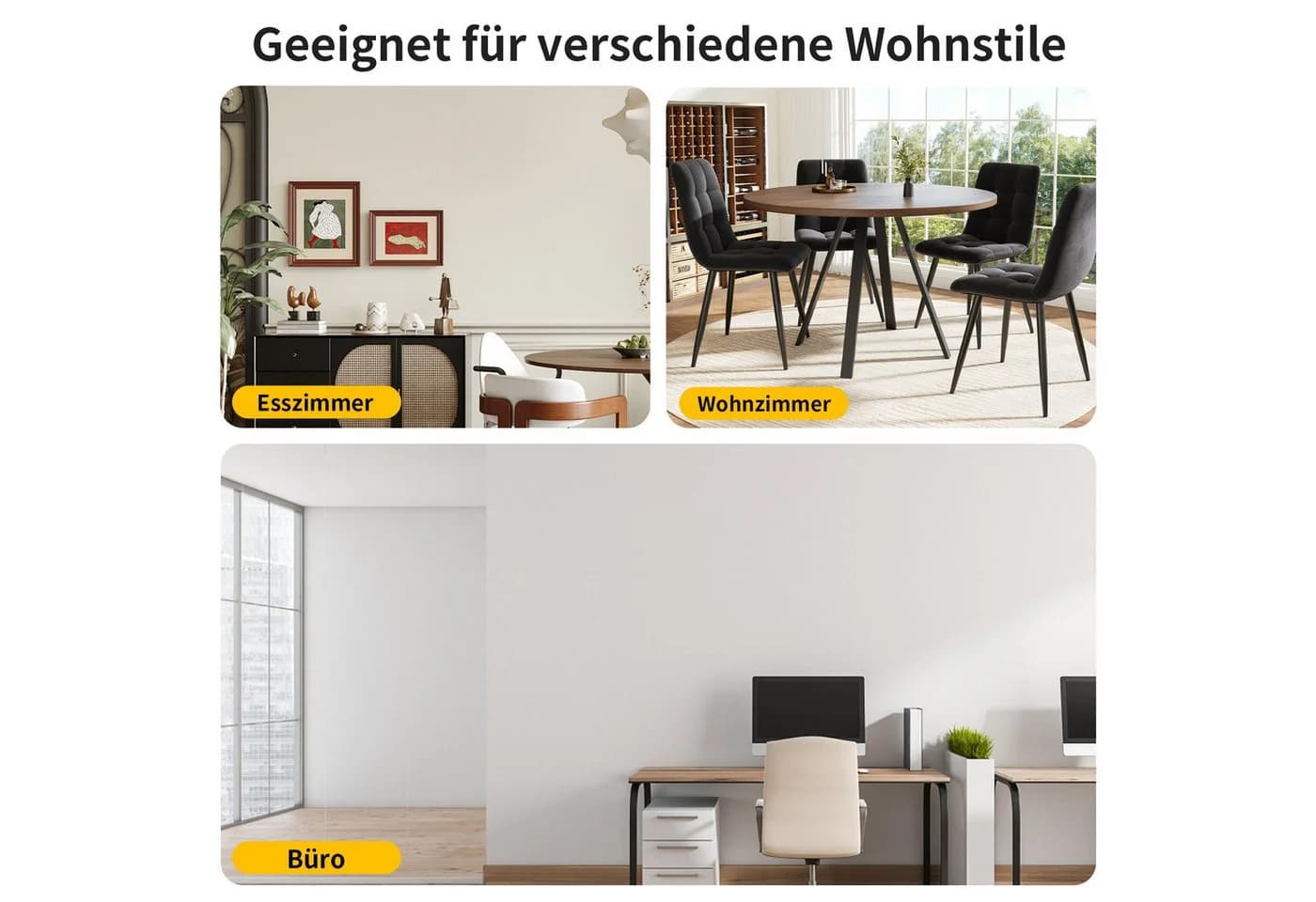 TavilaEcon Esstisch Rund Walnussfarben Metallische Schwarze Beine - Bild 4