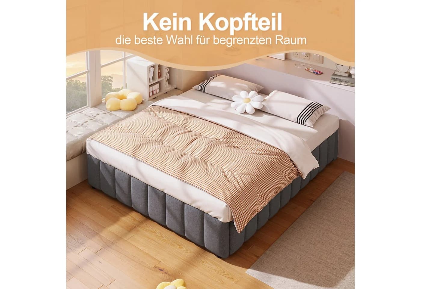 TavilaEcon Boxspringbett hydraulische Lagerung Beige/Grau - Bild 5
