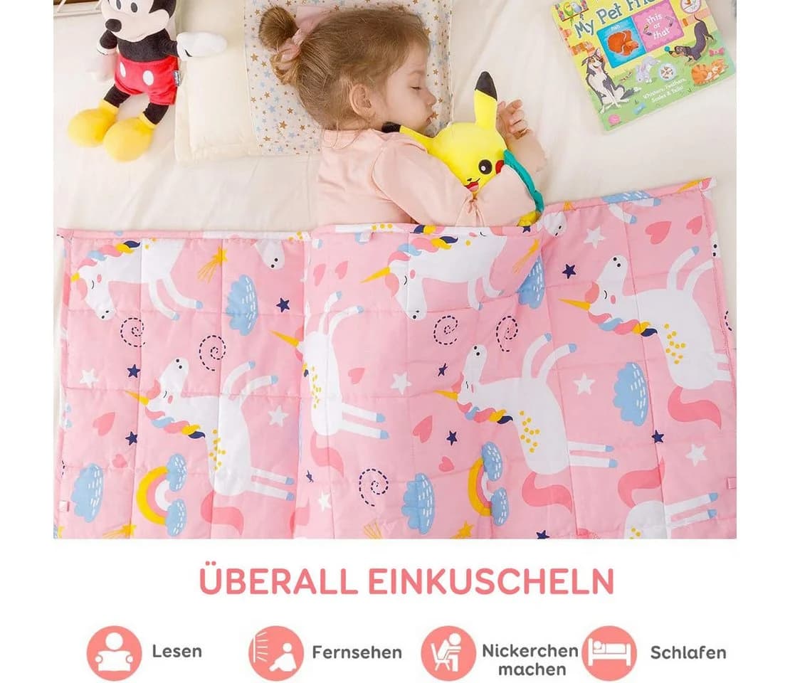 SiviO Gewichtsdecke Kinder Therapie-Bettdecke Rosa Einhorn 1,3kg - Bild 4