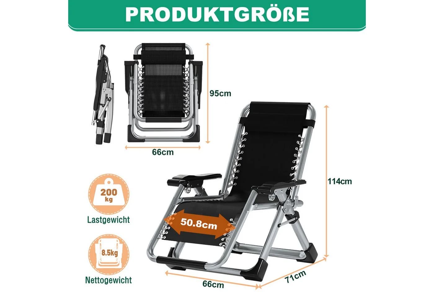 Meulbaty Klappstuhl Liegestuhl Grau Kohlenstoffstahlrohr - Bild 3