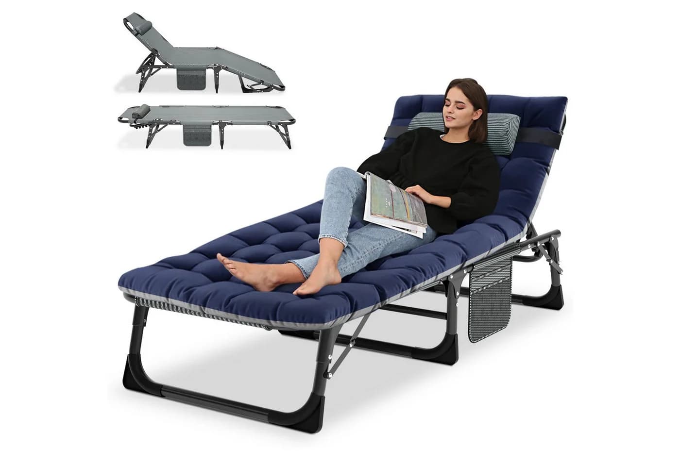 Meulbaty Klappbett mit verstellbarer Lehne und Matratze blau - Bild 2