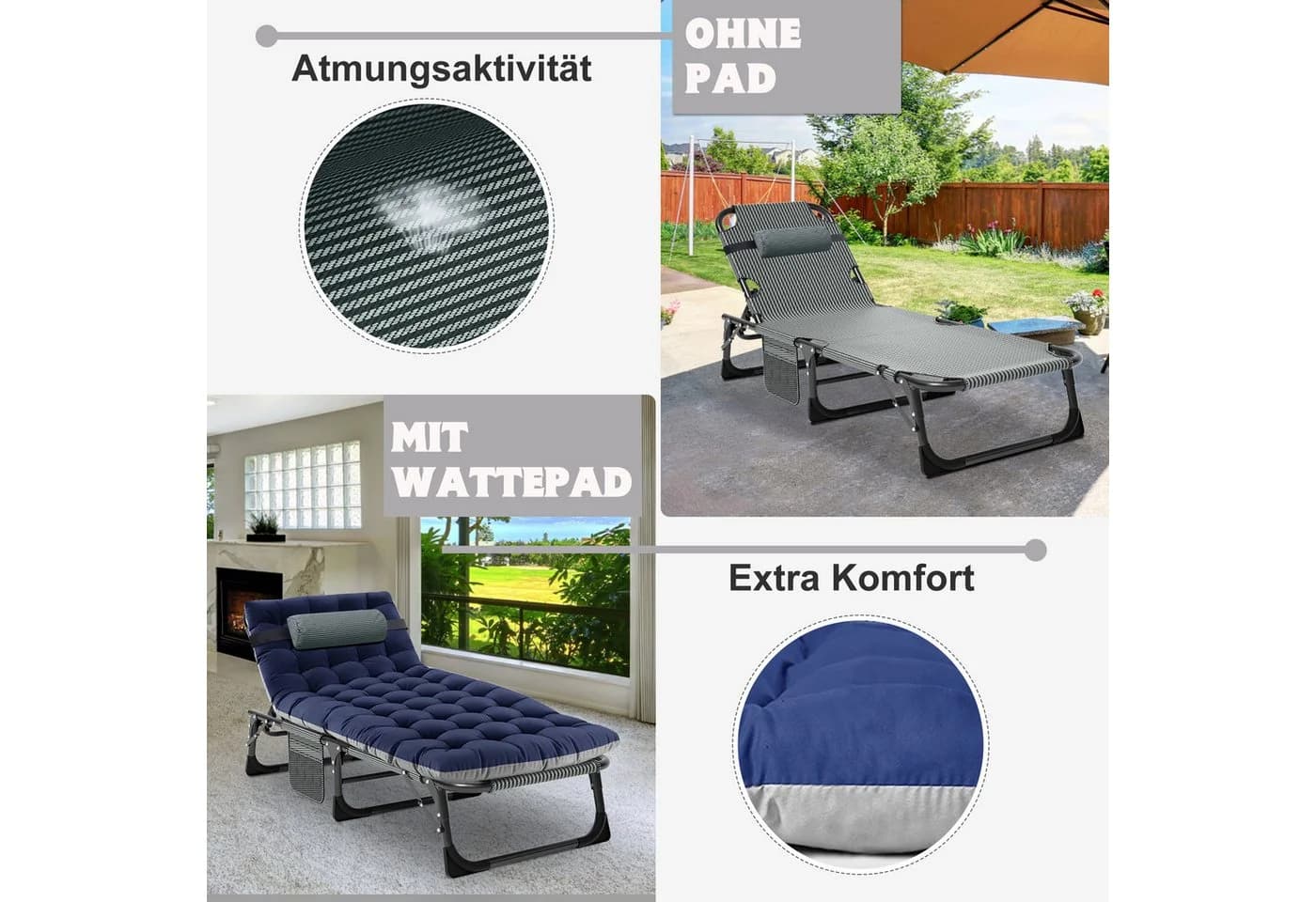 Meulbaty Klappbett mit verstellbarer Lehne und Matratze blau - Bild 4