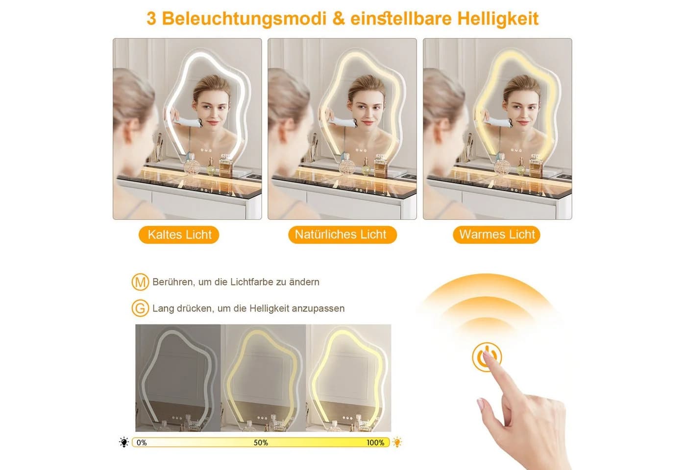 BROTTAR Schminktisch mit Spiegel, 5 Schubladen und LED-Beleuchtung, weiß - Bild 5