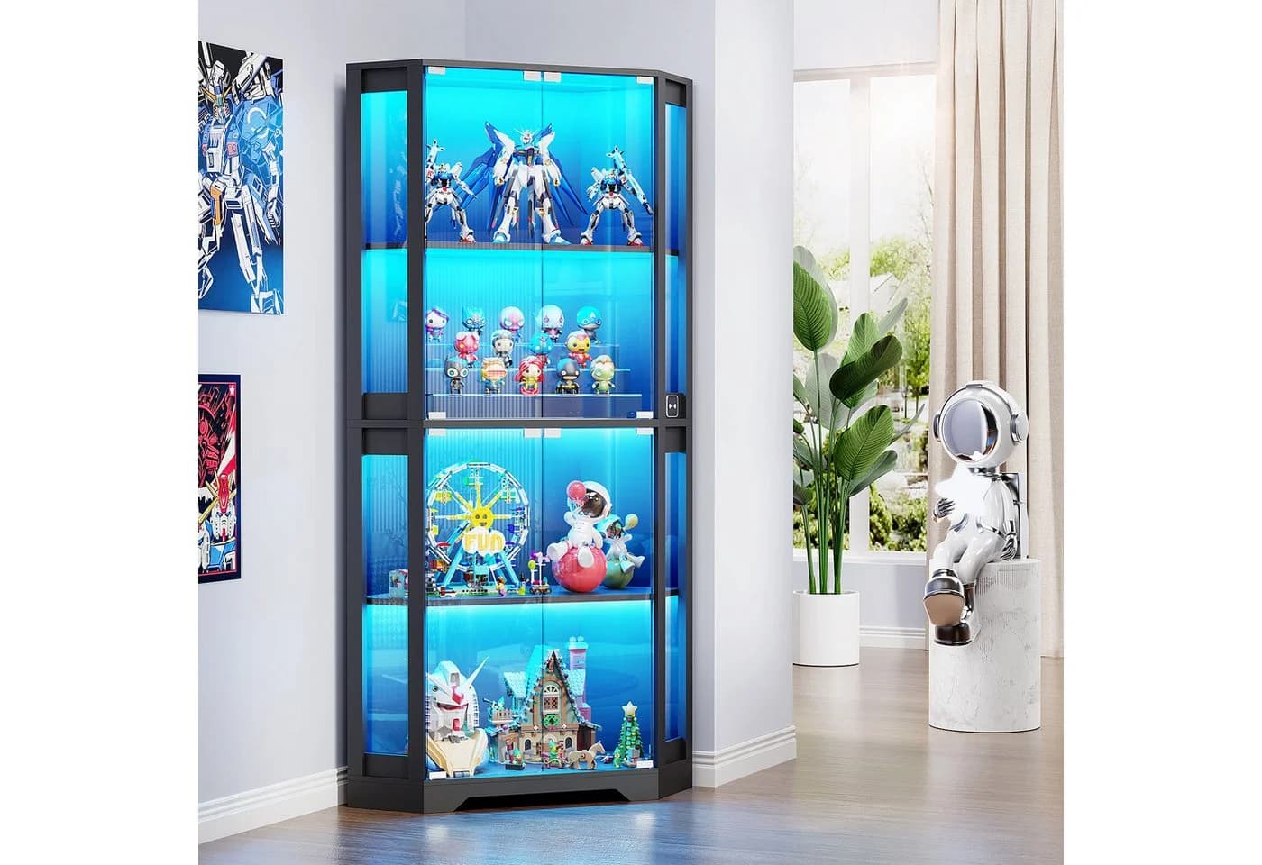 BROTTAR Glasvitrine Eckvitrine 4 Böden LED-Beleuchtung Körpersensor schwarz - Bild 2