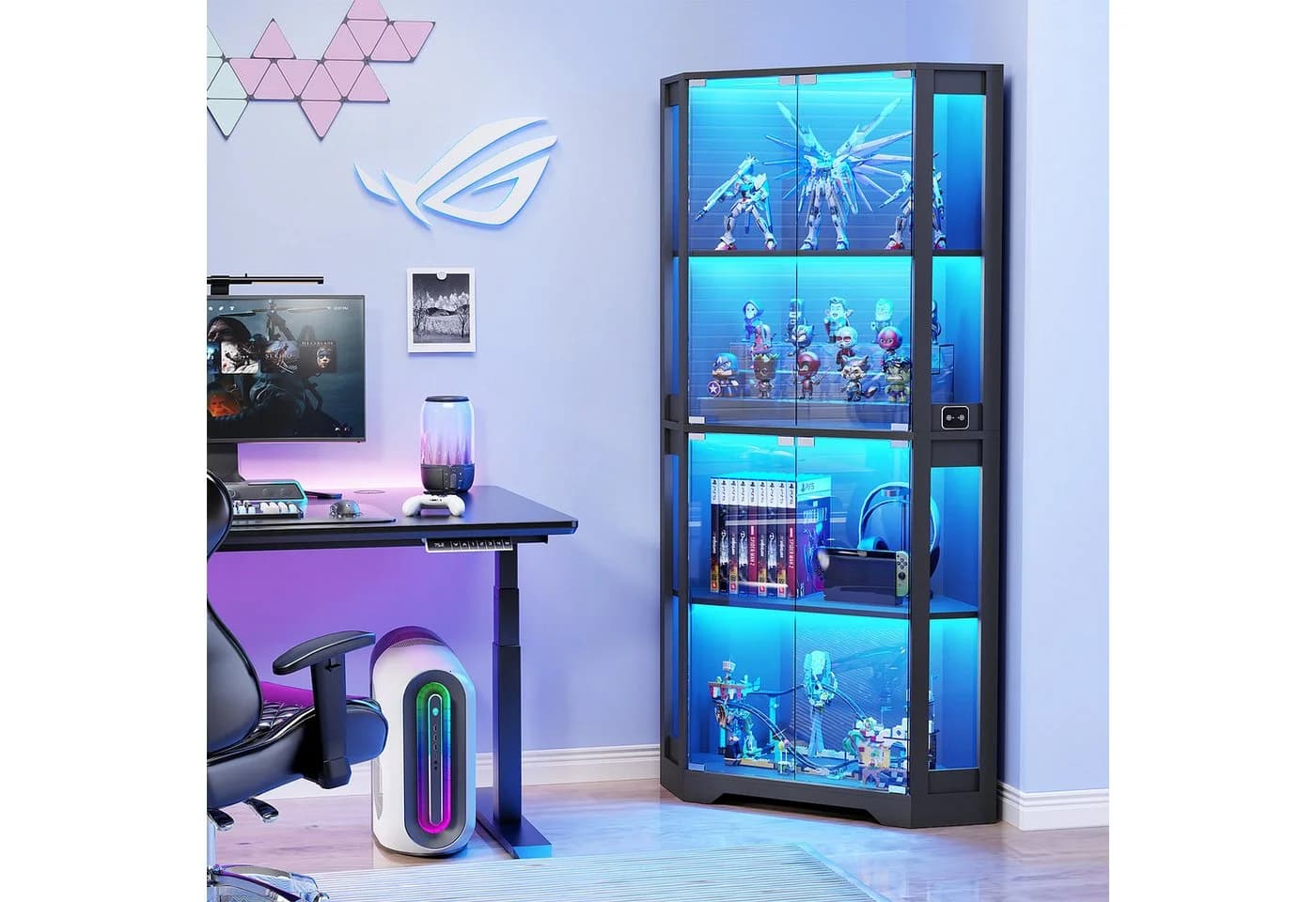 BROTTAR Glasvitrine Eckvitrine 4 Böden LED-Beleuchtung Körpersensor schwarz - Bild 3