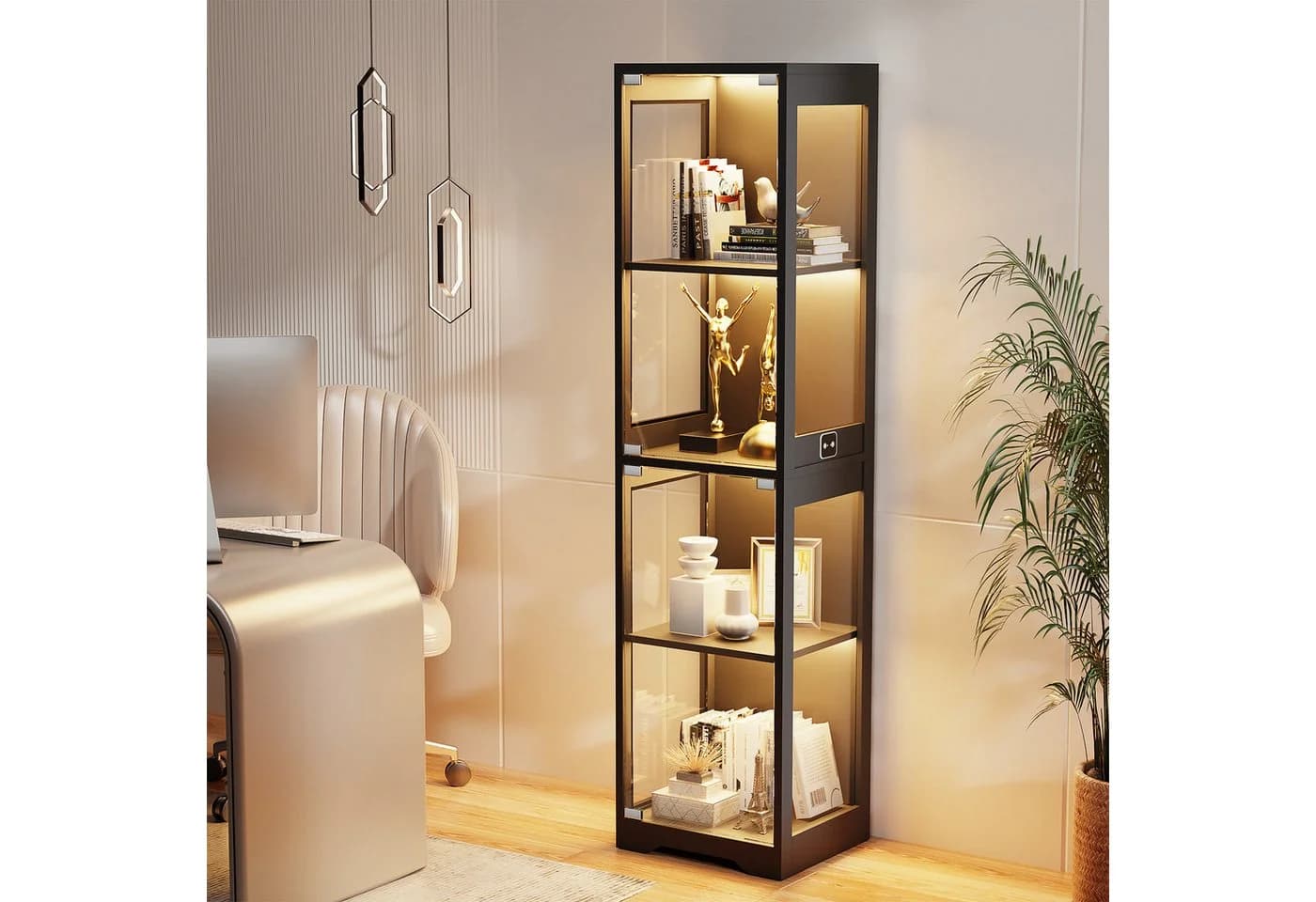 BROTTAR Glasvitrine Ausstellungsschrank mit Glastür 4-stufig Schwarz LED-Beleuchtung - Bild 2