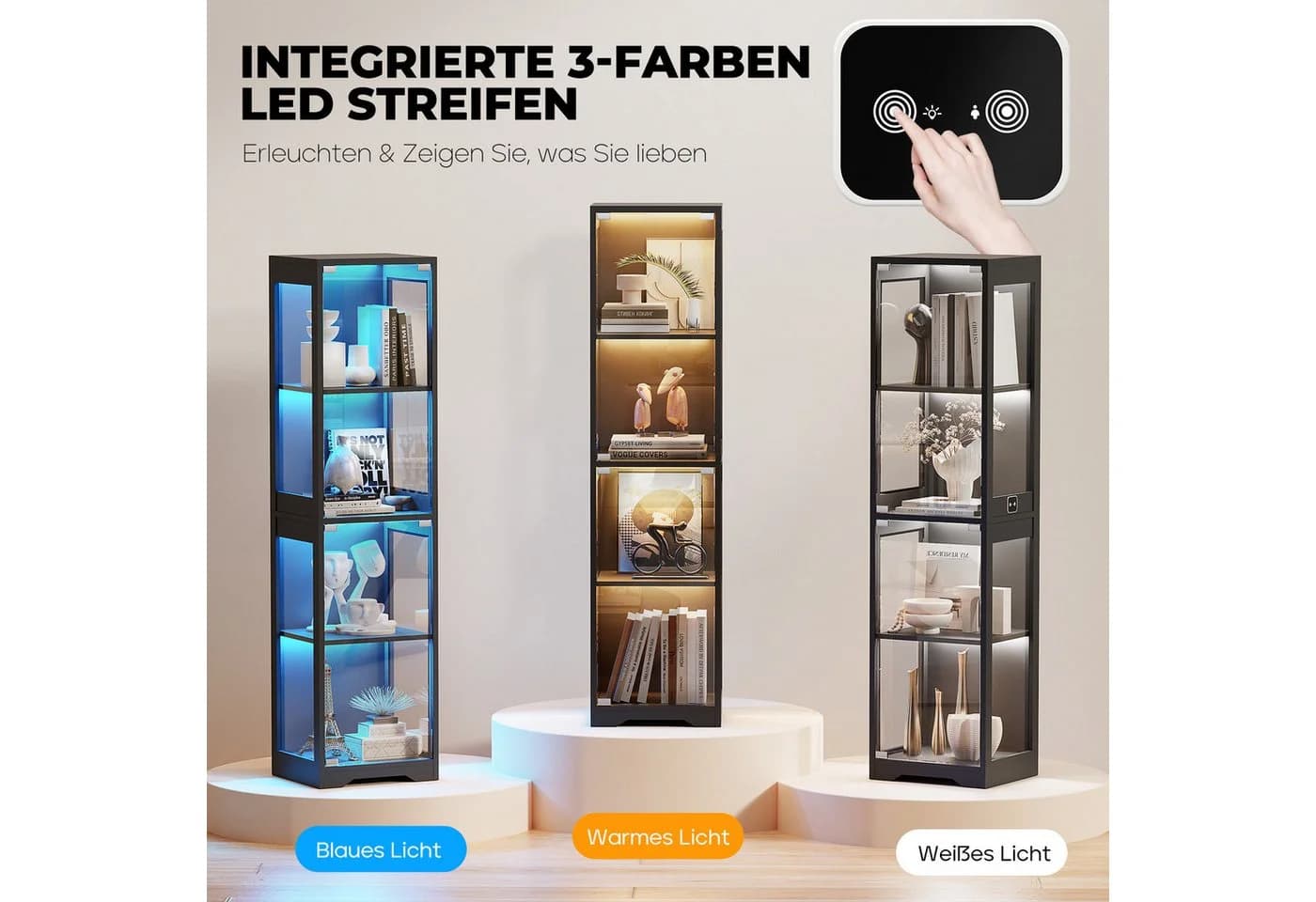 BROTTAR Glasvitrine Ausstellungsschrank mit Glastür 4-stufig Schwarz LED-Beleuchtung - Bild 5