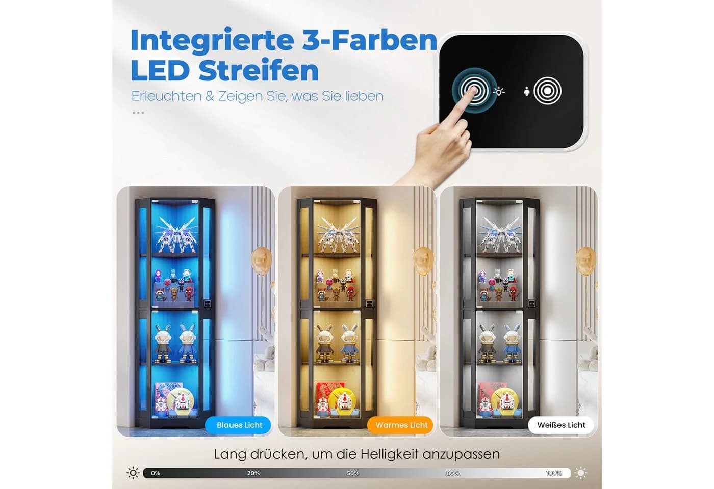 BROTTAR Eckvitrine 4-stöckiger Eckglasanzeigeschrank mit LED-Beleuchtung - Bild 5