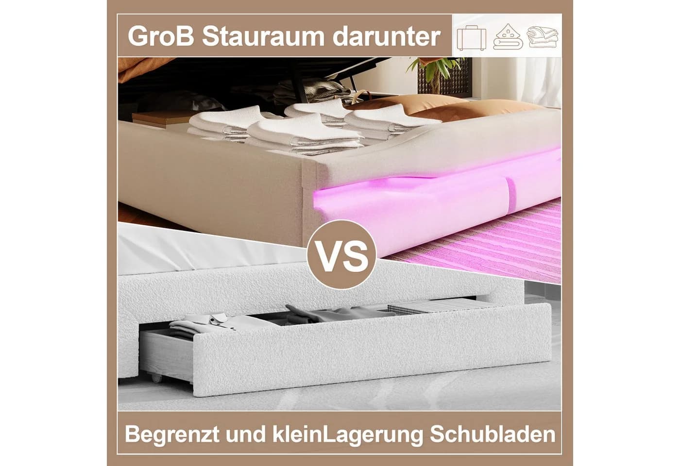 TavilaEcon Boxspringbett Polsterbett Beige/Grau - Bild 5