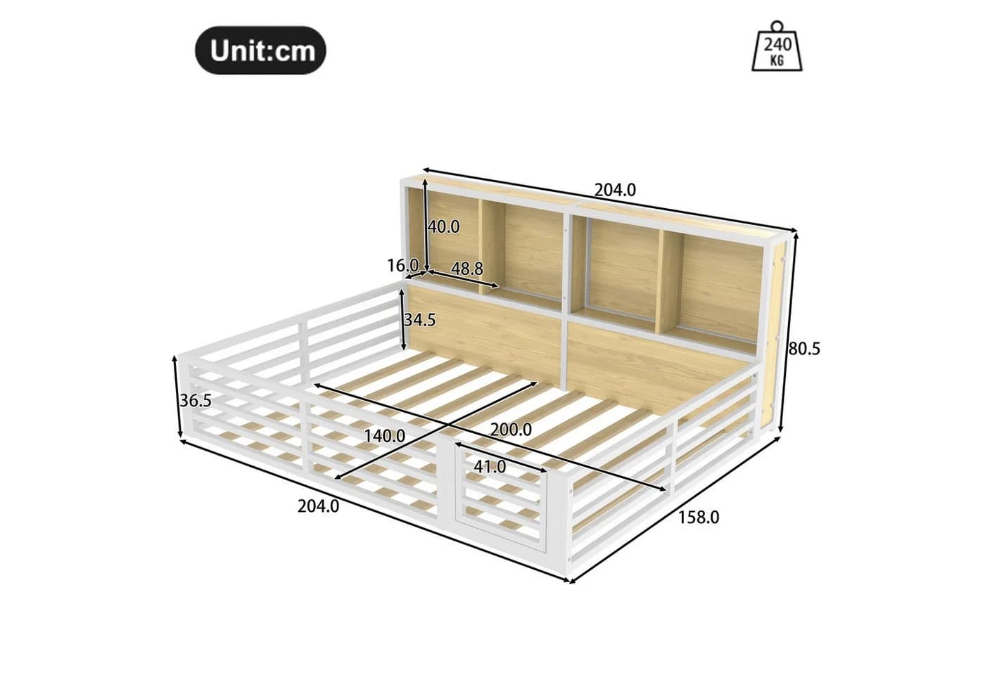 TavilaEcon Kinderbett Zaunbett 140x200 cm LED-Beleuchtung Weiß