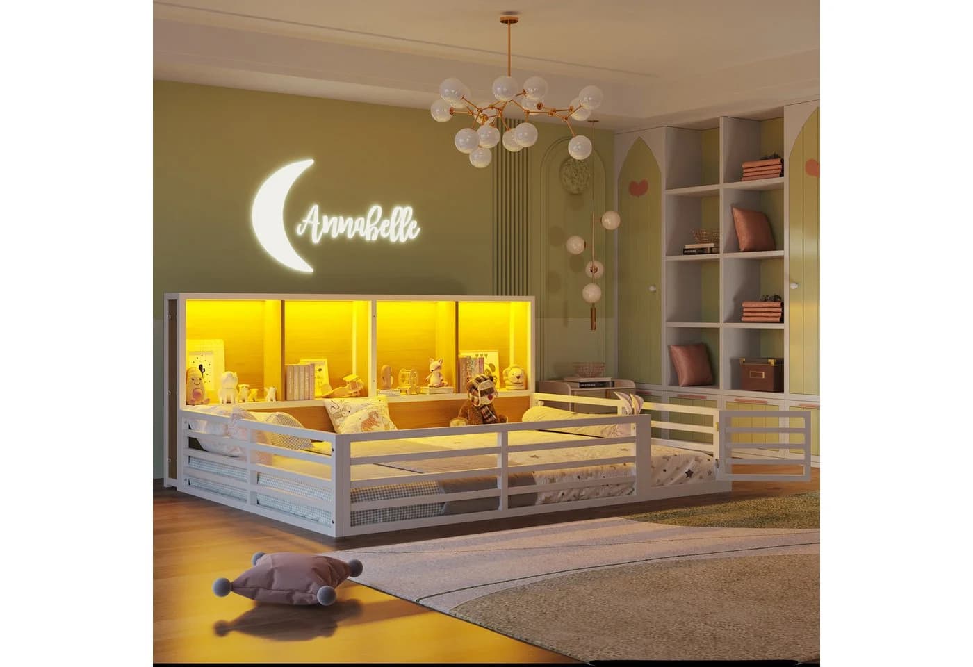 TavilaEcon Kinderbett Zaunbett 140x200 cm LED-Beleuchtung Weiß - Bild 2