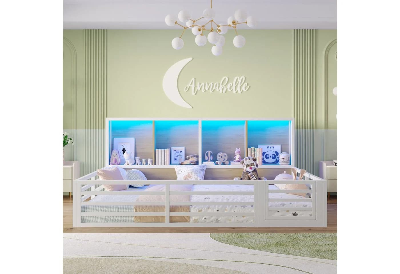 TavilaEcon Kinderbett Zaunbett 140x200 cm LED-Beleuchtung Weiß - Bild 3