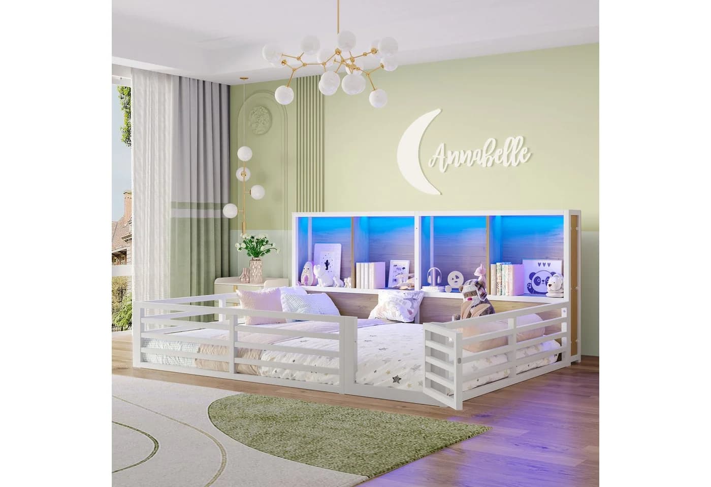 TavilaEcon Kinderbett Zaunbett 140x200 cm LED-Beleuchtung Weiß - Bild 5