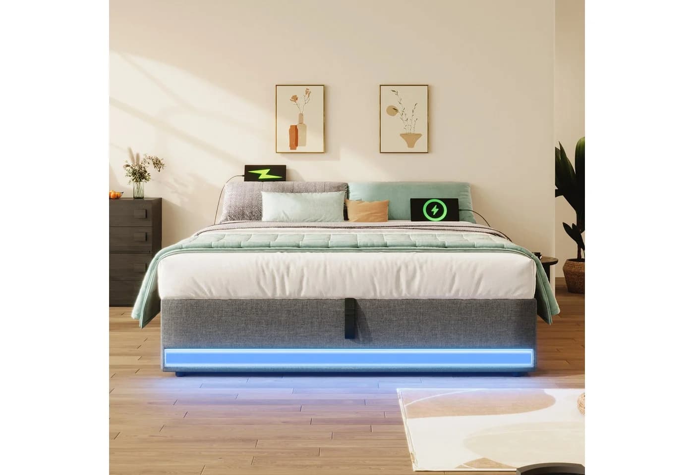 TavilaEcon Boxspringbett Polsterbett Beige/Grau LED USB Typ-C - Bild 2