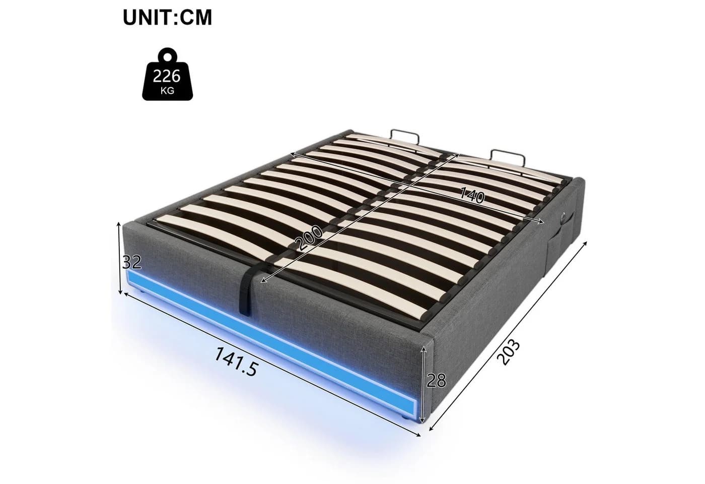 TavilaEcon Boxspringbett Polsterbett Beige/Grau LED USB Typ-C - Bild 4