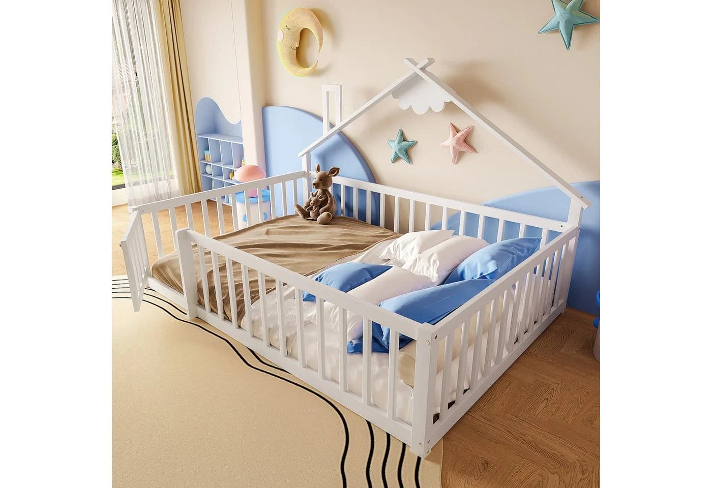TavilaEcon Kinderbett Flachbett Traumhaus-Design Kiefernholz 140x190cm - Bild 3