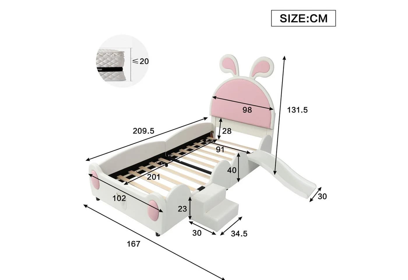 TavilaEcon Kinderbett mit Treppe und Rutsche, Weiß+Rosa - Bild 4