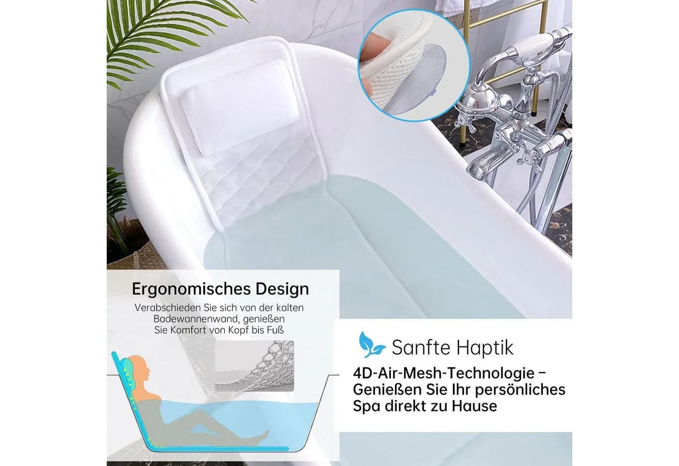 Refined Living Badewannenkissen mit Nackenstütze & 4D-Mesh - Bild 4