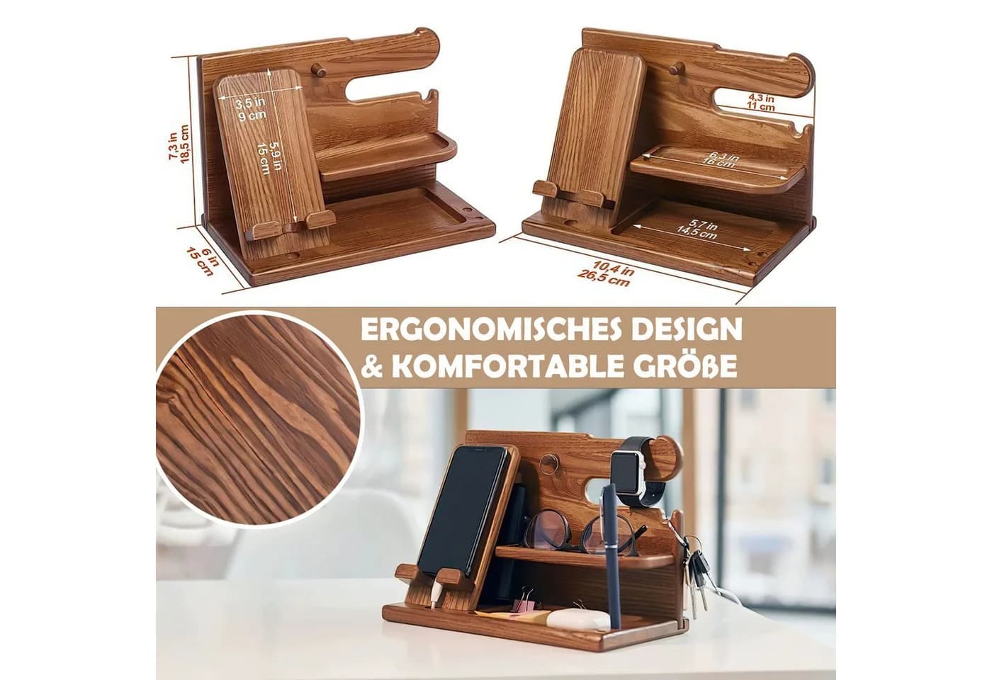 Refined Living Holz Telefon Dockingstation Organizer Schreibtisch